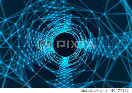 Blue tunnel with network connection pattern lines. High-tech bac Blue tunnel with network connection pattern lines. High-tech bac 46477162