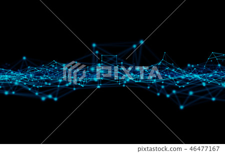 Blue digital data and network connection triangle lines and sphe Blue digital data and network connection triangle lines and sphe 46477167