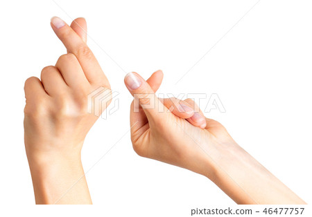 Set of woman hand holding something with two fingers Set of woman hand holding something with two fingers 46477757