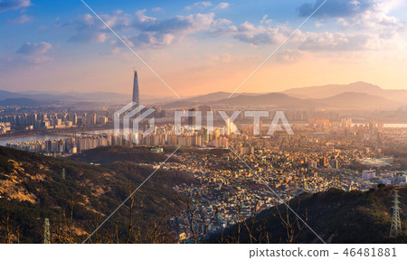 seoul city, skyline and skyscraper, south korea. seoul city, skyline and skyscraper, south korea. 46481881