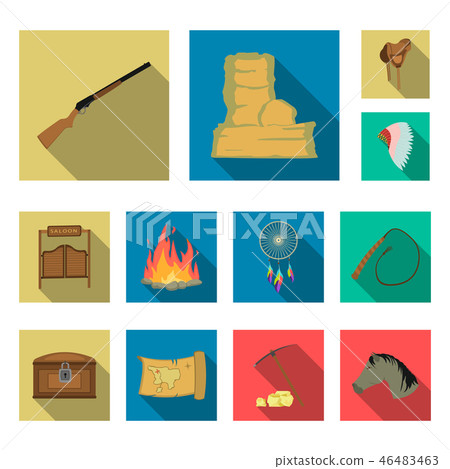 Attributes of the wild west flat icons in set collection for design.Texas and America vector symbol Attributes of the wild west flat icons in set collection for design.Texas and America vector symbol 46483463