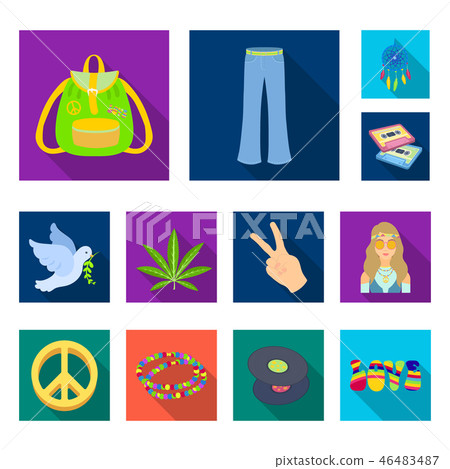 Happy and attribute flat icons in set collection for design. Happy and accessories vector symbol 46483487