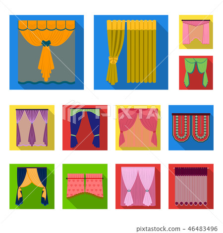 Different kinds of curtains flat icons in set collection for design. Curtains and lambrequins vector Different kinds of curtains flat icons in set collection for design. Curtains and lambrequins vector 46483496
