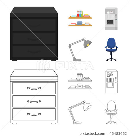 Shelves, folders and notebooks with business records, a coffee machine with cups, an armchair with a Shelves, folders and notebooks with business records, a coffee machine with cups, an armchair with a 46483662