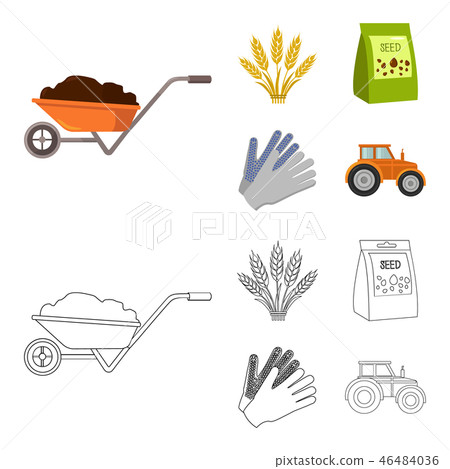 Spikelets of wheat, a packet of seeds, a tractor, gloves.Farm set collection icons in cartoon 46484036