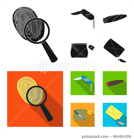 A fingerprint study, a folding knife, a cigar detective, a crime weapon tool in the package. Crime 46484309