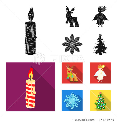 Christmas candle, deer, angel and snowflake black, flat icons in set collection for design Christmas candle, deer, angel and snowflake black, flat icons in set collection for design 46484675
