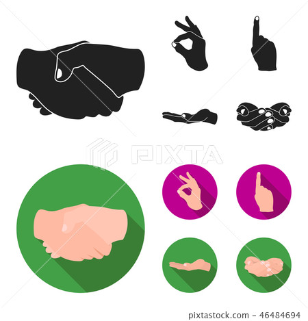 Handshake, okay, index up, palm. Hand gesturesv set collection icons in black, flat style vector Handshake, okay, index up, palm. Hand gesturesv set collection icons in black, flat style vector 46484694