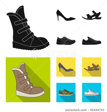 A set of icons on a variety of shoes.Different shoes single icon in black, flat style vector web A set of icons on a variety of shoes.Different shoes single icon in black, flat style vector web 46484743