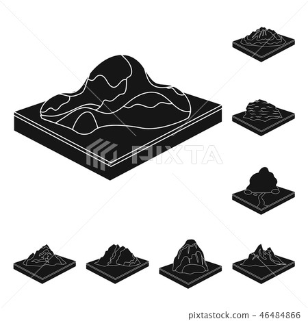 Mountains, massive black icons in set collection for design. The surface of the earth vector Mountains, massive black icons in set collection for design. The surface of the earth vector 46484866
