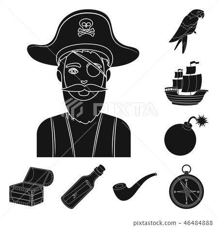 Pirate, sea robber black icons in set collection for design. Treasures, attributes vector symbol Pirate, sea robber black icons in set collection for design. Treasures, attributes vector symbol 46484888