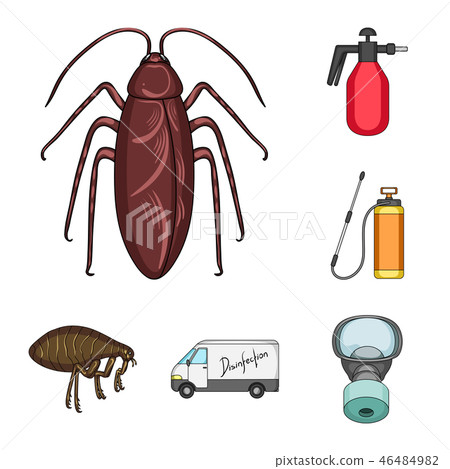 Pest, poison, personnel and equipment cartoon icons in set collection for design. Pest control 46484982