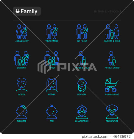 Family thin line icons set 46486972