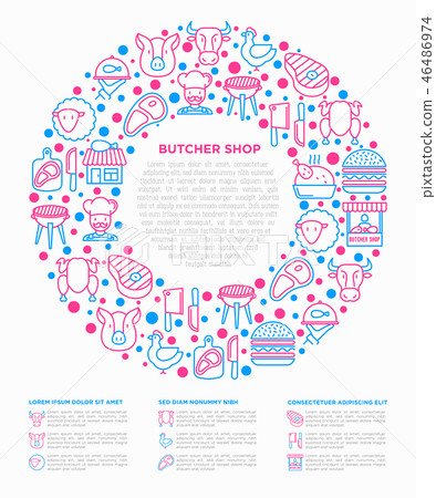 Butcher shop concept in circle with thin line icon 46486974