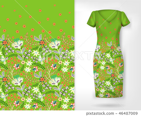 Cute pattern in small simple flowers. Seamless background and seamless border on different file 46487009