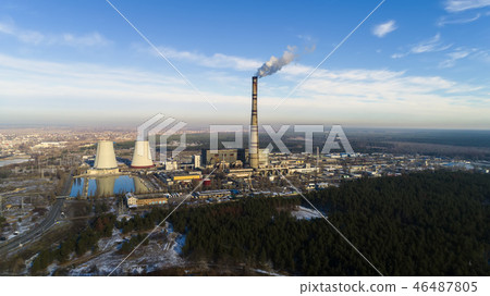 Garbage incineration plant. Waste incinerator plant with smoking smokestack. The problem of Garbage incineration plant. Waste incinerator plant with smoking smokestack. The problem of 46487805