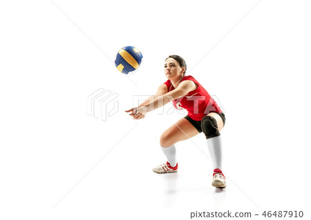 Female professional volleyball player isolated on white Female professional volleyball player isolated on white 46487910