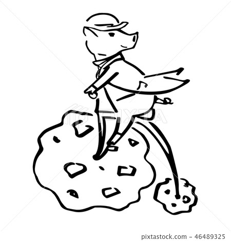 Art black and white piglet on the penny-farthing 46489325
