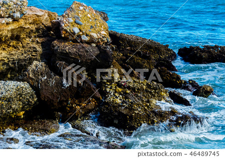 Amazing sea with blue summer wave and rocks 46489745