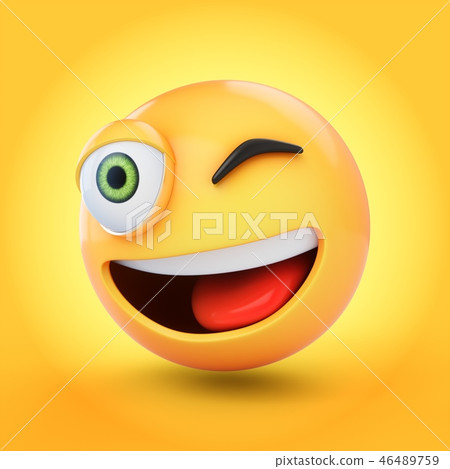 3D Rendering winking emoji isolated on yellow 3D Rendering winking emoji isolated on yellow 46489759