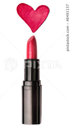 Red lipstick with a lipstick heart shape stroke isolated on a white background Red lipstick with a lipstick heart shape stroke isolated on a white background 46491137