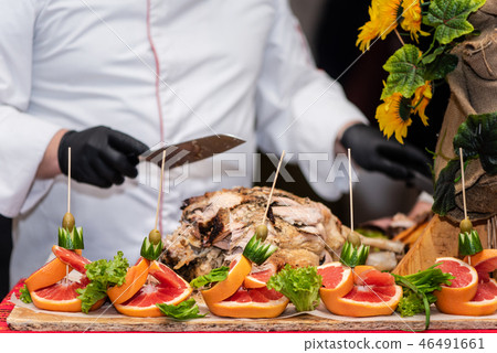 Show at restaurant: chief cook cooked pork thigh Show at restaurant: chief cook cooked pork thigh 46491661