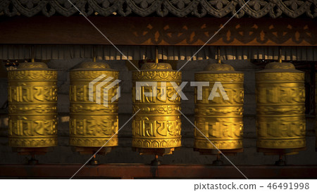 Rotating buddhist prayer wheels symbol of buddhism 46491998