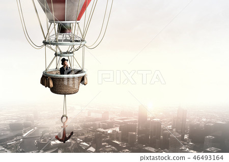 Woman traveling in aerostat 46493164
