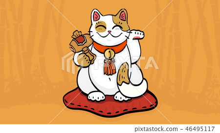 Illustration of maneki neko talisman cat  46495117