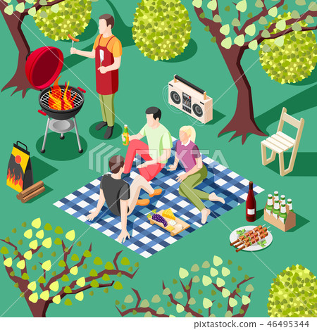 Outdoor BBQ Isometric Background Outdoor BBQ Isometric Background 46495344