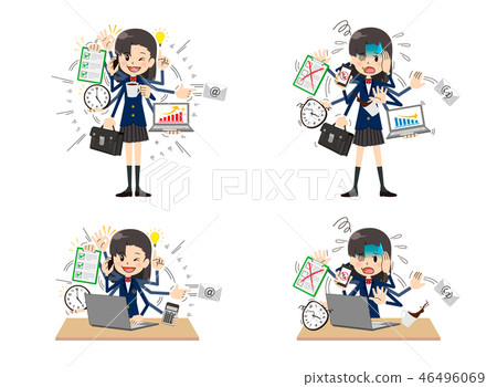 Multitasking female student set - Stock Illustration [46496069] - PIXTA