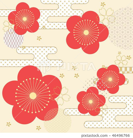 Red cherry blossom with cloud elements template  46496766