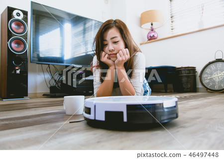 Cleaning robot woman (life style) Cleaning robot woman (life style) 46497448