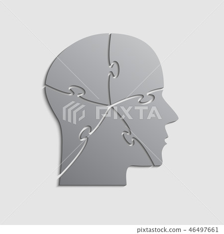 Grey Puzzle Piece Silhouette Head - Vector Jigsaw. - Stock Illustration ...