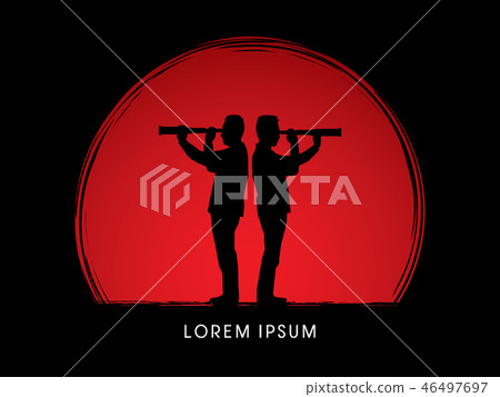 Silhouette businessman, looking telescope for plan Silhouette businessman, looking telescope for plan 46497697