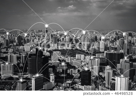 Digital network connection lines of Sathorn, Bangkok Downtown, T 46498528