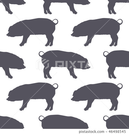 Pig silhouette seamless pattern. Pork meat. Background for food packaging or butcher shop design Pig silhouette seamless pattern. Pork meat. Background for food packaging or butcher shop design 46498545