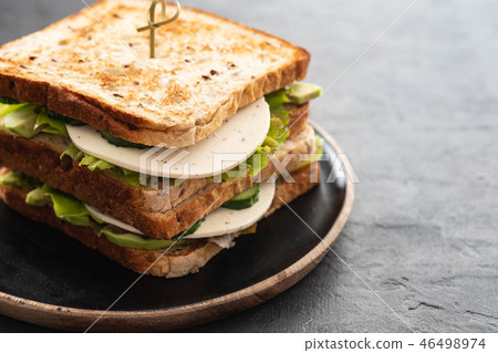Healthy Homemade Vegetarian Veggie Sandwich with Lettuce. cucumber, avocado, Cheese. Copy space. 46498974