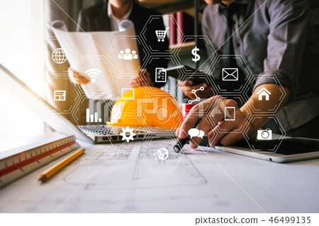 Creative architect projecting on the big drawings 46499135