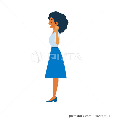 Vector young man in blue waving hand standing 46499425