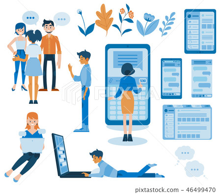 Vector flat social communication with young girl 46499470