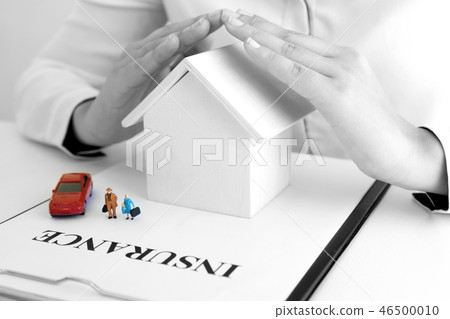 young woman use two hand to protect house 46500010