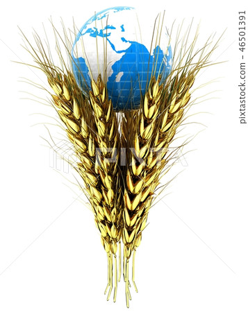 Golden metal ears of wheat and Earth Golden metal ears of wheat and Earth 46501391