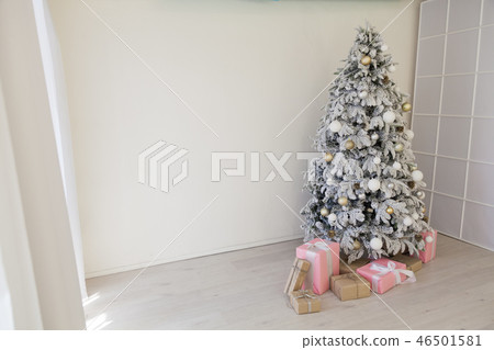 Christmas tree with presents, Garland lights new year Christmas tree with presents, Garland lights new year 46501581
