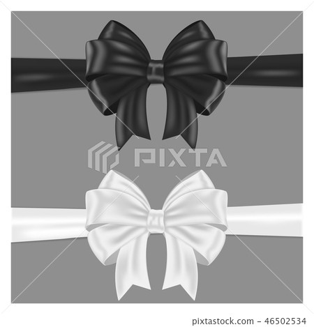 Black and white ribbon bows wrapping. On gray background Black and white ribbon bows wrapping. On gray background 46502534
