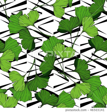 Vector Green ginkgo leaf. Engraved ink art. Seamless background pattern. Fabric wallpaper print Vector Green ginkgo leaf. Engraved ink art. Seamless background pattern. Fabric wallpaper print 46503141