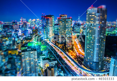 tokyo city night view & highway with tilt shift 46503333