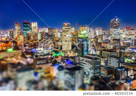 tokyo city night view & highway with tilt shift 46503334