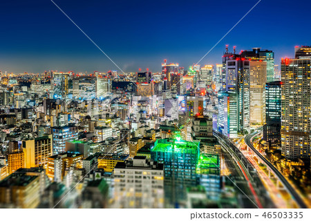 tokyo city night view & highway with tilt shift 46503335