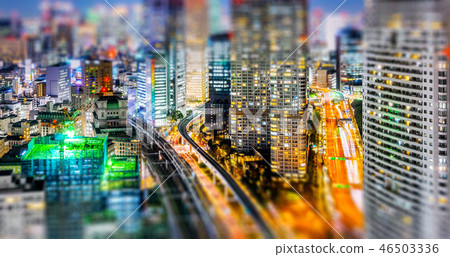 tokyo city night view & highway with tilt shift 46503336